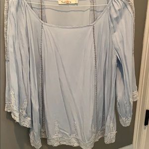Solitaire blue lace and crochet blouse top 1x